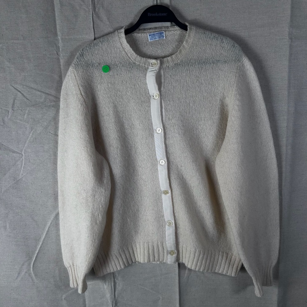 Vintage Brooks Brothers Shetland Wool Cardigan Sweater Made in Scotland Cream XL